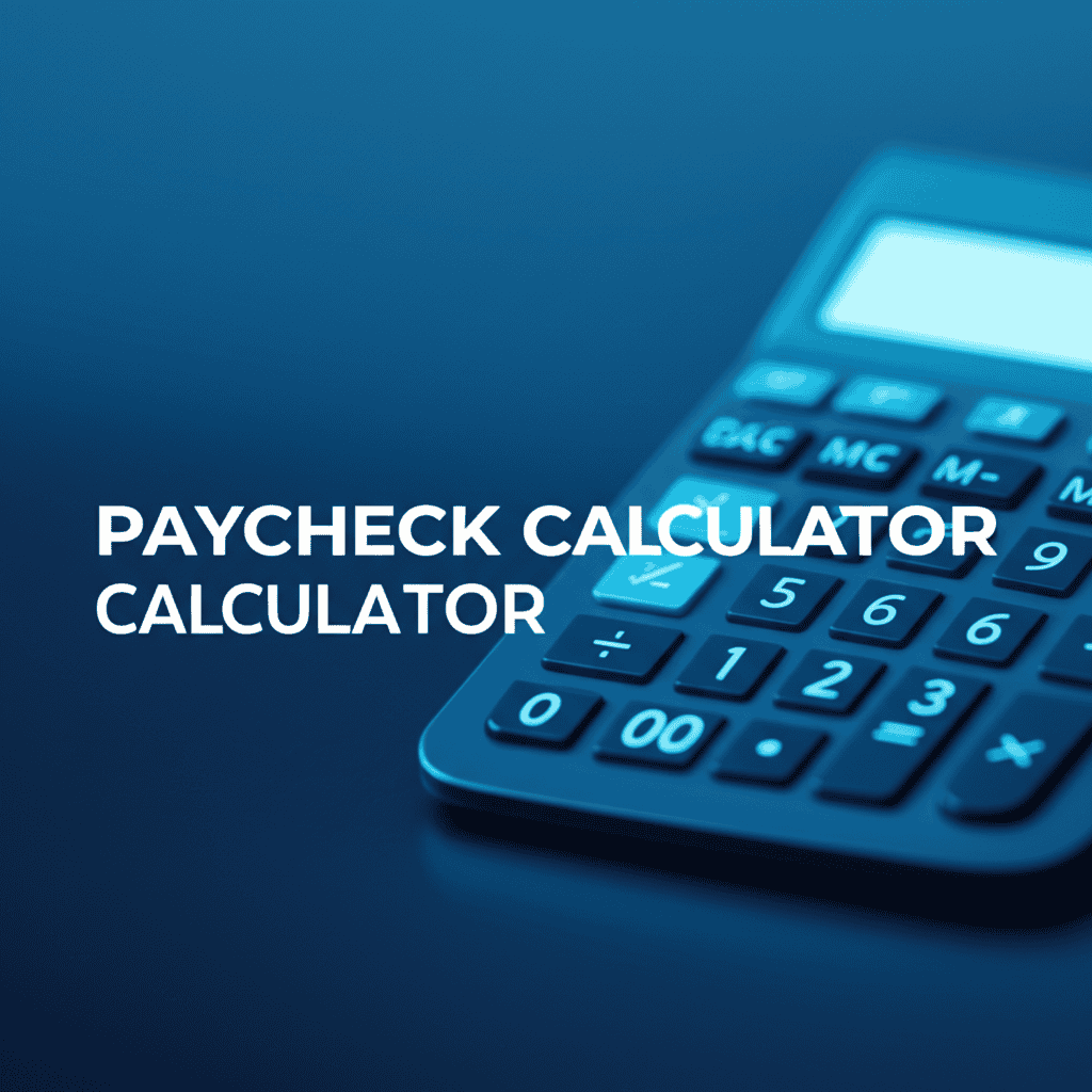 An image showing a digital paycheck calculator interface with input fields and calculated results, symbolizing financial planning.